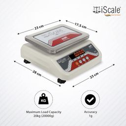 iScale i-03 20kg x 1g Digital Weighing Scale with Front and Back Red Double Display, Small Stainless Steel Pan, 7x9" for Kirana shop, Grocery Store and factory (Off-White) image 2