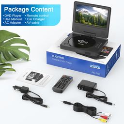 pjgcwb 9.5" Portable DVD Player with 7.5" Swivel Display Screen, 5-Hour Built-in Rechargeable Battery, Car DVD Player,Supports SD Card/USB/CD/DVD and Multiple Disc Formats, High Volume Speaker,Black�� image 3