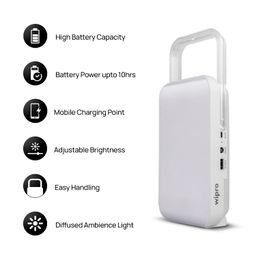 wipro Safari Emergency Rechargeable Led Lantern with 7200 Mah Battery | 122 Individual Led Lights | Brightness Control Feature | in- Built Mobile Charging Point|15 Watt (Pack of 1) White image 3