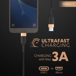 Duracell Type-C To Micro 1.2M braided Sync & Charge Cable, USB C to Micro Fast Charge Compatible for fast data transmission (Black) image 2