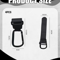 Universal 4-Pack Leather Pram Hooks with Metal Carabiner, Adjustable Quick Release Design for Strollers & Bikes - Stylish & Durable Storage Solution, Durable and Versatile Bag Hook image 2