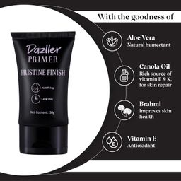 Dazller Primer Pristine Finish, 30g - Seamless Blending, Enriched with Natural Extracts & Vitamin E, Long-Lasting, Non-Tinted, Suitable for All Skin Type image 4