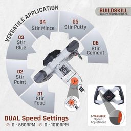 BUILDSKILL 1400w concrete mixer machine | dual variable speed up to 1010RPM | 140mm chrome finish stirrer | high-performance copper motor | safe & durable mixing solution for plaster, concrete & paint image 4