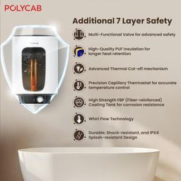 POLYCAB Celestia Prime 5-Star 15L Water Heater (Geyser) | Free Connecting Pipe | 5-yr tank & 2-yr product warranty | Temperature Control Knob | Enhanced Safety, Rust Proof | Efficient Heating【White】 image 5