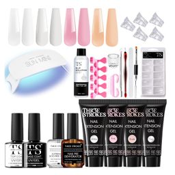 thr3e strokes Poly Nail Extension Gel Kit with UV LED Lamp, Nail Primer & Dehydrator, Slip Solution, Dual-Form Tips & Manicure Tools – Long-Lasting DIY Nail Art Kit for Salon-Quality Extensions (24 SET IN ITEM)(OPAL KIT) image 1