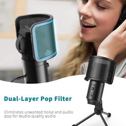 Fifine K683A USB Desktop PC Microphone with Pop Filter for Computer and Mac, Studio Condenser Mic with Gain Control, Mute Button, Headphone Jack & Extra USB-C Plug image 3