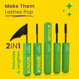 Swiss beauty Craze Duo Mascara | 2-in-1 Lengthening and Volumizing Mascara with non clumping and non flaking finish | Smudgeproof and waterproof | Black, 20ml image 2