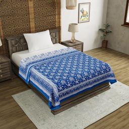 BLOCKS OF INDIA Hand Block Printed Cotton Single Size Reversible Malmal Dohar for Summer(Blue & White) image 1