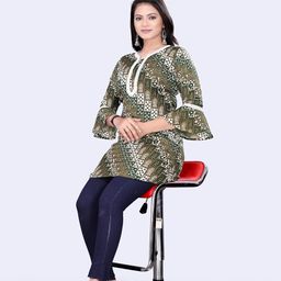 shree aksharam trends Aksharam Trends Presents Printed Rayon Fabric Tunic with Lace Boarder Pattern (AK-1330 R Tunic Lace Boarder Green L) image 4