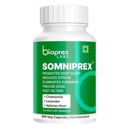 bioprex labs Somniprex Sleep Supplements | Sleeping I Adaptogens for Deep Sleep, Morning Energy | Non-Habit Forming | Deep, Relaxing, Undisturbed Sleep with Melatonin, Valerian Root, Chamomile, Lavender, Magnesium | Improves Mood | 30 Veg Capsules image 1