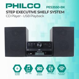 Philco Stereo Shelf Systems Tray Loading CD Player with Digital FM Radio, Bluetooth Streaming, Remote Control in Black | LCD Display | 3.5mm Headphone Jack | MP3 & AUX Port Compatible | USB Input image 2