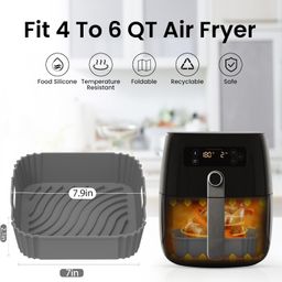 GIDGIDL 2 Pack Air Fryer Silicones Liners, Square, Reusable for 4-6 QT, Replacement for Parchment, Silicones (2 Square Silicone) image 2