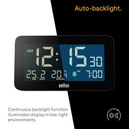 Braun Digital Alarm Clock with Date, Month and Temperature Displayed, Negative L image 3