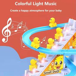 VniQ Duck Slide Toy Set, Funny Automatic Stair-Climbing Ducklings Cartoon Race Track Set Little Lovely Duck Slide Toy Escalator Toy with Lights and Music 3 Duck Included image 2