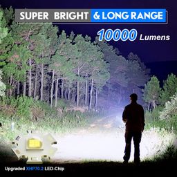Shadowhawk Led Torch Light Rechargeable, 10000 Lumens Flash Light Torch Lights High Power, XHP70.2 Powerful Charging Torch Long Range Torchlight, high Beam Flashlight for Trekking Hunting Emergency image 2
