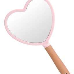 Trifecta Single-Sided Portable Travel Handheld Vanity Mirror with Hanging Hole in Handle Hand Mirror with Comfy Handle for Makeup,Small Cute Wood Hand Mirror(Heart, Pink Pack of 1) image 1