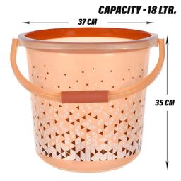 Kuber Industries Unbreakable Plastic Triangle Print Bucket for Home & Bathing with Handle 18 LTR (Brown) 54KM3934 image 3