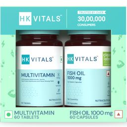 HealthKart hk vitals Fish Oil and Multivitamin (60 Tablets Each) Combo Pack | 1000mg Omega 3 with 180mg EPA & 120mg DHA | Enhances Energy, Immunity & Joints Health image 1