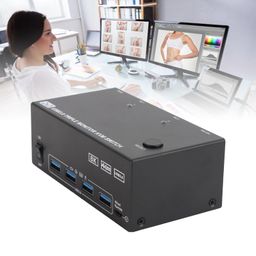 KVM Switch 3 Monitors 2 Computers 8K@60Hz 4K@144Hz, 4 USB 3.0 Port, KVM Display Switch for Keyboard Mouse Printer Scanner, 2 HDMI Out (US) image 3