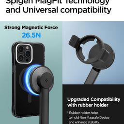 Spigen S573 Selfie Stick Tripod, [Smooth Attach] [Wireless Bluetooth Remote] Enhanced Stability with Rubber Hoder, Optimized for iPhone 16/15/14/13/12 and Other Phones with Magsafe Cases - Black image 3