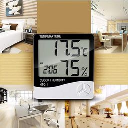 alfa mart Digital Display Temperature Alarm Clock HTC-1 Room Thermometer with Large LCD Display Temperature Meter Wall Mounting Hygrometers for Indoor/Outdoor image 2