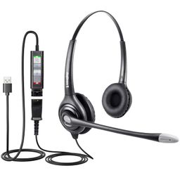 VoiceJoy USB Headset with Quick Disconnect Adapter Computer Headset with Microphone Noise Cancelling, PC Headset Wired Headphones, Business Headset for Skype, Webinar, Call Center image 1