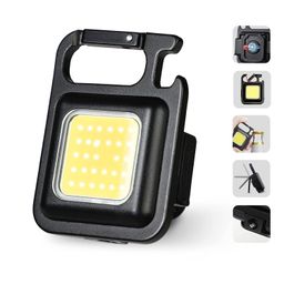 WENTTO Keychain LED Light 2-Hours Battery Life with Bottle Opener, Magnetic Base and Folding Bracket Mini COB 500 Lumens Rechargeable Emergency Light (Square with 4 Modes, Aluminum) image 1