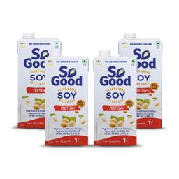 So Good Plant Based Soy Beverage Protein+ 4 L (4 x 1000 ml) | Plant Protein | Lactose Free | Gluten Free | No Preservatives | Zero Cholesterol | Dairy Free |NON GMO Soybean | Source of Calcium & Vitamins image 1