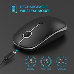 Vssoplor Type C Dual Mode 2.4G Wireless USB C Cordless Mouse with Nano USB and Type C Receiver Compatible with PC, Laptop, MacBook and All Type C Devices (Black and Silver) image 3