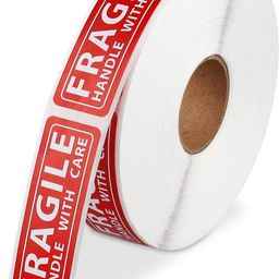 True-Ally 1 Roll Fragile Stickers - 3"x 1" Strong Adhesive Red Fragile Labels Handle with Care Warning Stickers for Shipping Packing of Goods and Moving (1 Roll - 1000 Sticker) image 1