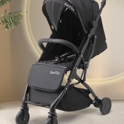 Bonfino Premium Runway Cabin Stroller with Adjustable Canopy & Reclining Seat, Foldable Baby Pram with 5 Point Safety Harness, Storage Bag, Mosquito Net & Bottle Holder,Trolley Handle,0-3 Years,Black image 1