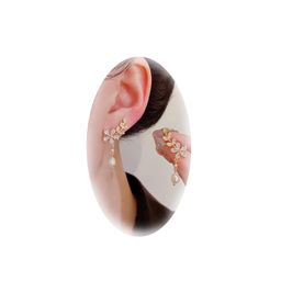 sgoeths Crawler Earrings For Women Cubic Zirconia Flower Drop Dangle Earrings For Sparkly Rhinestone Crystal Crawler Stud Curved Climber Cartilage Earrings With Tassel Chain for Bridal Wedding Jewelry image 1