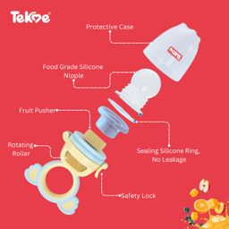 Tekme Silicone Food/Fruit Nibbler with Rotating Roll to Push Food, Baby Fruit Feeder Nibbler for 6 to 12 Months, Pacifier/Feeder/Teether for Baby & Infant (Blue-Yellow) image 3
