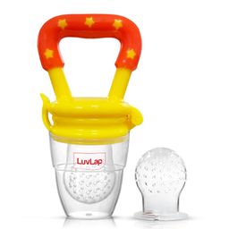 LuvLap Silicone Food/Fruit Nibbler with Extra Mesh, Soft Pacifier/Feeder, Teether for Infant Baby, Infant, Joystar Yellow, BPA Free image 1