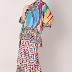 dressprinted Boho Vibrance Ensemble Printed Crepe Kaftan with Bottom Pant for Women Multicolor Freesize image 5