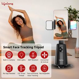 Lifelong AI Auto Face Tracking Tripod | 360° Rotation Mobile Stand for Video Recording | Rechargeable Phone Holder Camera Stand for Shooting | No App Needed | Gimbal with Light, Remote & Gesture Ctrl image 2