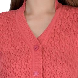 lady willington Women Woolen Cardigan Sleeveless Self Design Cardigan Daffodil Fabric Winter Wear Pure Wool Cardigan 100% Daffodil Wool Free Size Cotty Fully Warm with Front Pockets (XL, Peach) image 4