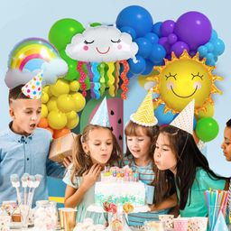 Party Propz Rainbow Theme Rubber Birthday Decorations Kit - 75Pcs, Rainbow Balloons| Sun Theme Birthday Decoration Items For Girls | Cloud Balloons for Decoration | Bday Decorations, Large Multicolour image 3