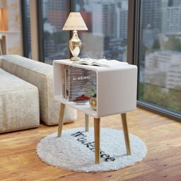 WUDENSEE Mid-Century Modern Bedside Table with Solid Wood Legs, Minimalist and Practical End Side Table with Open Storage Shelf, for Living Room/Bedroom/Office (White) image 2