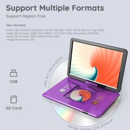 boifun 17.5" Portable DVD Player with 15.6" Large HD Screen, 6 Hours Rechargeable Battery, Support USB/SD Card/Sync TV and Multiple Disc Formats, High Volume Speaker, Purple image 4