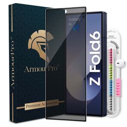 ArmourPro Privacy Tempered Glass Compatible for Samsung Galaxy Z Fold 6 5G (6.04 Inch) Edge to Edge Coverage with Easy Installation kit & Cable Protector | Anti-Spy Privacy Screen Protector image 1