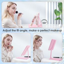 ESWU Travel Makeup Mirror with Light, Portable Folding Make Up Tabletop Mirror with 58 LEDs 3 Colors Light Modes Rechargable Compact Vanity Mirror with Adjustable Stand, Pink image 5