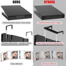 juviw 3 Way Mirror, 360 Degree Folding Mirror with Adjustable Height, Black, 30cm x 30cm, Wall Mount or Over Door, Modern Style, Grooming Mirror image 3