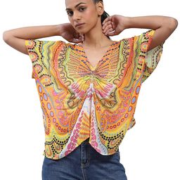 label ritu kumar Printed Kaftan V Neck Short Top with Inner image 1
