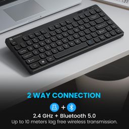 Portronics Bubble Multimedia Wireless Keyboard 2.4 GHz & Bluetooth 5.0 Connectivity, Noiseless Experience, Compact Size for iOS iPad Air, Pro, Mini, Android, Windows Tablets PC Smartphone(Black) image 2