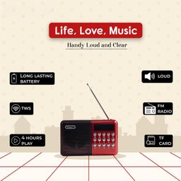 fire turtle Pocket Blast FM Radio with Bluetooth Speaker with Powerful Sound,FM Recording, Antenna, 6w-12 Hours (USB Charging) and Number Pad (AUX, SD Card, USB Input) (Red, 2.0 Channel) (FM RED_615) image 4