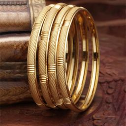zeneme Set Of 4 Gold-Plated Classic Textured Handcrafted Bangles image 3