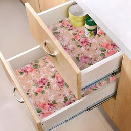 Kuber Industries Shelf Liner | PVC Kitchen Cabinet Shelf Mat | Shelf Mat for Drawer Organizer | Fridge Mat | Table Placemat | Flower Design Wardrobe Mat | 10 Meter | Beige image 2