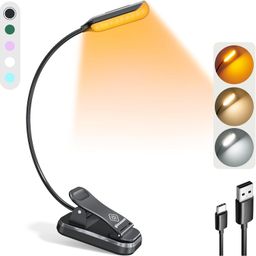Lightweight Rechargeable 10 Led Amber Book Light For Reading In Bed, Clip-On Eyecare Warm Reading Light Up To 80Hrs, 3 Brightness Dimmable X 3 Color Modes, Perfect For Readers & Kids - Abs image 1