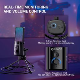 FDUCE M160 Gaming USB Microphone,RGB Condenser Microphone with Tripod,Volume Adjustment and Mute Button Function,Compatible with PC,Laptop,for Gaming,Podcasting,Streaming,YouTube image 4